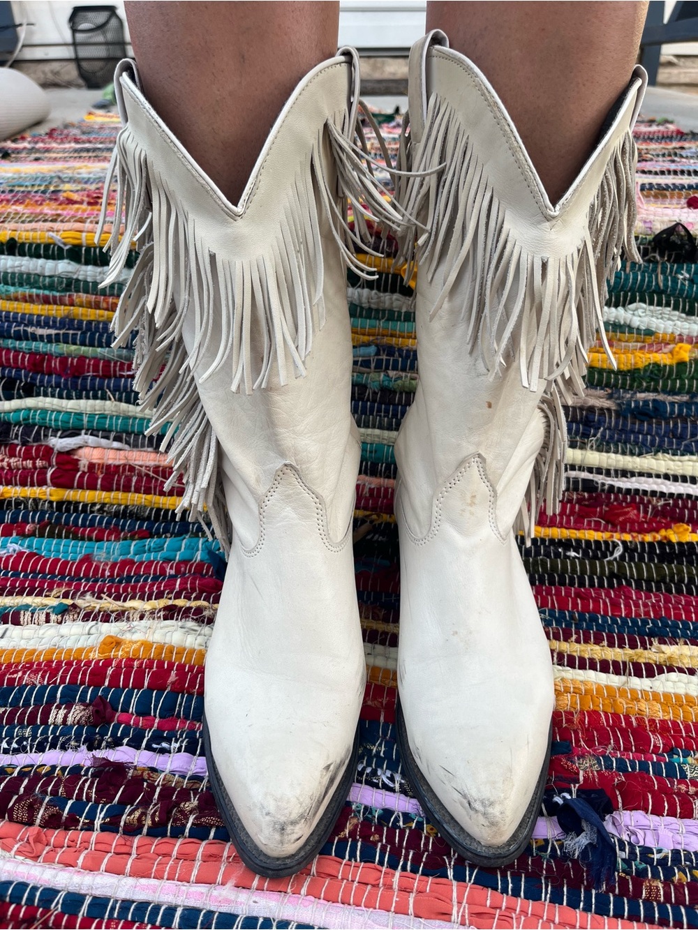 Vintage Capezio Womens Fringe Western Cowgirl Boots - Cream